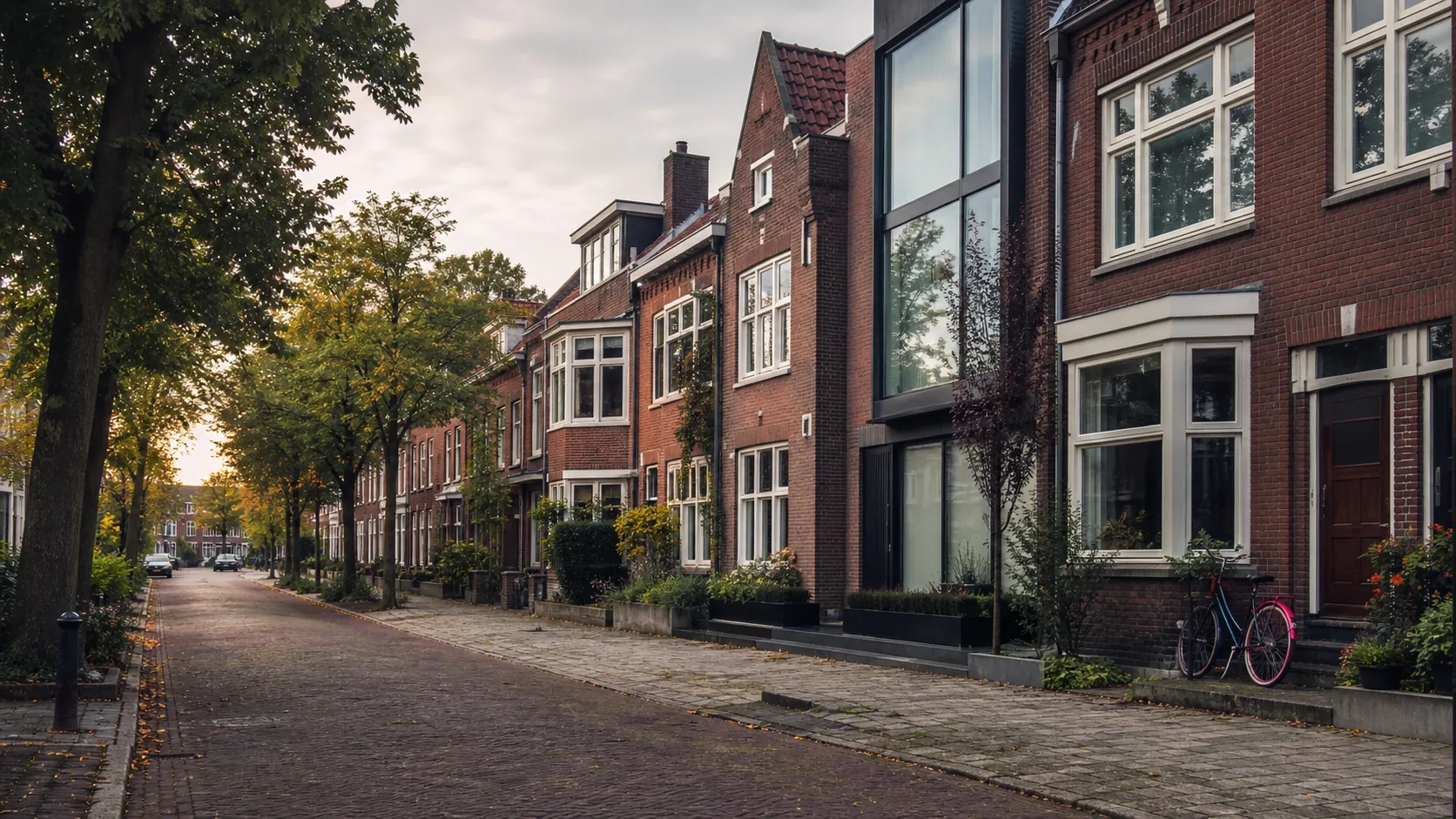 Straat met woningen en fiets in Eindhoven als beeld bij een huis kopen